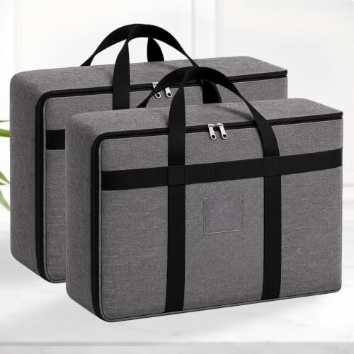 Image of SITTELLA Foldable Storage Bags, 96 L, 2 Pack, Grey | Fabric Storage Organizer Box, With Zip, Blanket & Quilt Storage, Space Saving Container