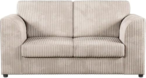 Bliss Furniture's Jumbo Cord High Back 2-Seater Sofa | Luxurious High Back 2-Seater Sofa In Soft Cord Fabric Elevate Your Space with a Compact yet Comfortable Seating (Cream, 2 Seater)