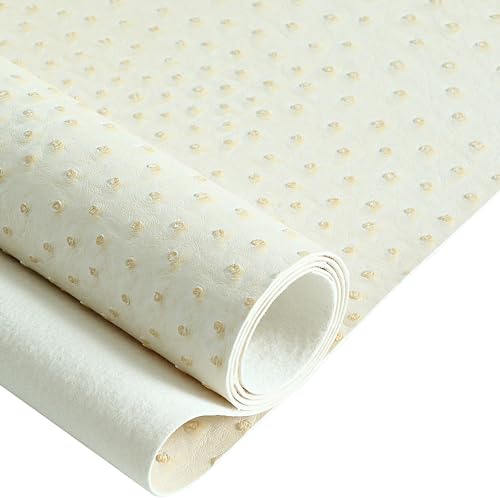 Ivory Faux Leather Ostrich Fabric 54" Width 1.0mm Thickness Marine Vinyl Upholstery Leather for Handcrafts, DIY, Tooling, Sewing, Hobby Workshops, Crafting Wallets(Pre-Cut 36"x54")