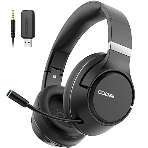 COOSII Wireless Bluetooth Headsets with Microphone for Computer, Headphone Foldable Over Ear Soft 40H with Retractable Mic, USB Dongle for PS5 PS4 PC Cellphone Laptop