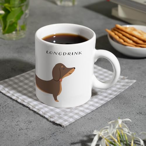 speecheese Dackel Kaffeebecher mit Spruch Longdrink Perfekt für Dackel-Liebhaber Ideal für Alkohol Fans - Gin Tonic Tequila Wodka Whisky