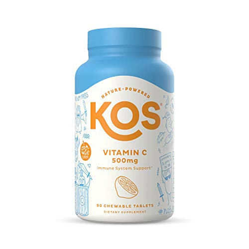 KOS Vitamin C Chewable Tablets, 500mg - High Absorption, Non GMO, Gluten Free, Delicious Sour Orange Flavor - Promotes Healthy Immune System Function - 90 Count
