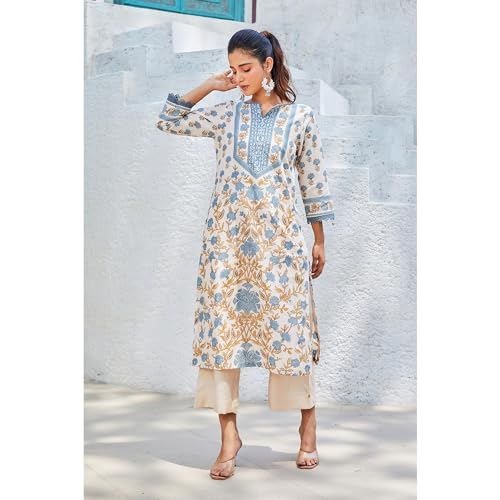 Image of BIBA Floral Women Cotton Straight Printed Kurta