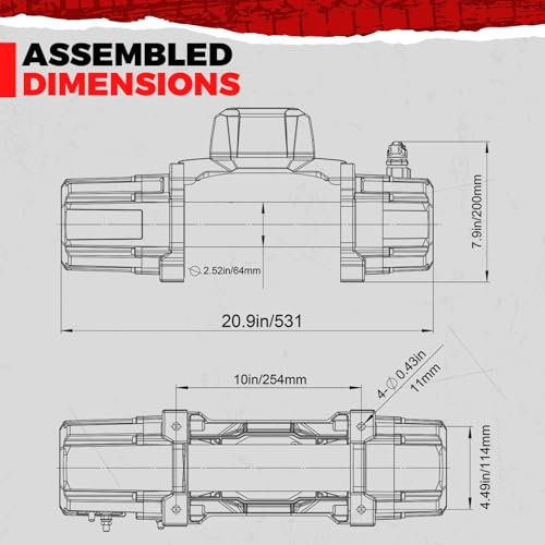 RUGCEL WINCH 13500lb Tank Waterproof Electric Synthetic Rope Winch 12V with Hawse Fairlead, 2 in 1 Wireless Remote,red Rope，for Truck SUV