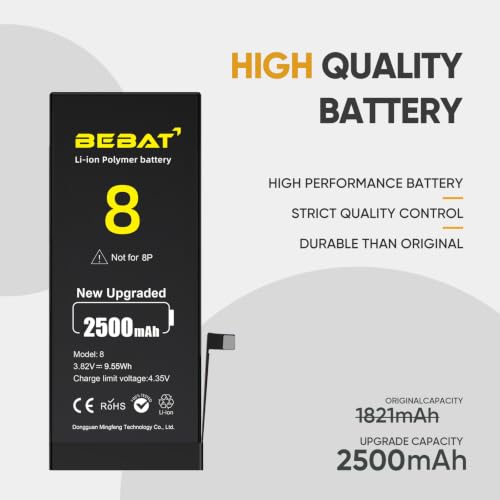Image of Replacement for iPhone 8 Battery, 2500mAh High Capacity Li-ion Polymer Replacement Battery for Model A1863 A1905 A1906 with Professional Repair Tool Kits