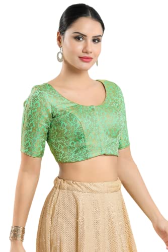 Image of Vamas Women's Brocade & Georgette Padded Self Design Half Sleeve Readymade Saree Blouse (X-1126.ELB)
