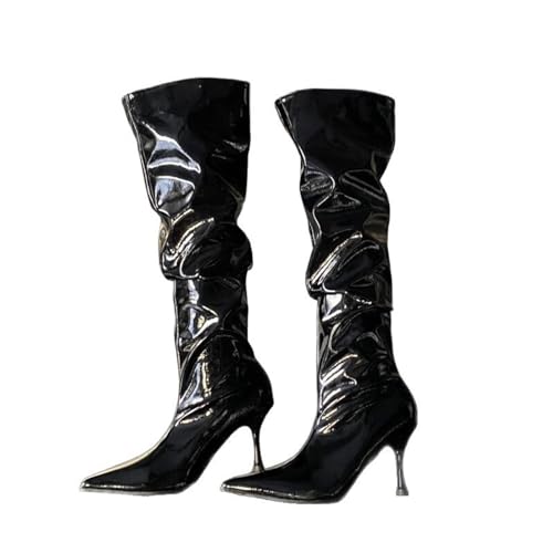 Cuissardes femme à talons aiguilles et bout pointu avec plis élégants