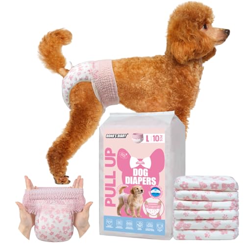 DONO Pañales para Perras, 10 Unidades, Pañales Perro Hembra, Braguitas para el celo, Pañales Pull-up para Perros, Pañales para Gatos, superabsorbentes, incontinencia, L (30-50 cm)