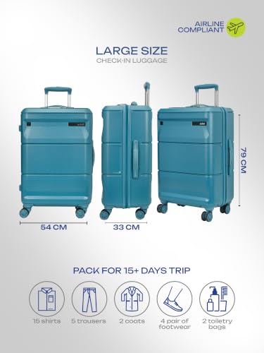 Image of Safari Cosmic Large 8 Wheels 77cm Check-in Trolley Bag Hard Case Polycarbonate 360 Degree Wheeling System Luggage, Anti-Theft Zipper, Trolley Bags for Travel, Suitcase for Travel, Harbor Blue