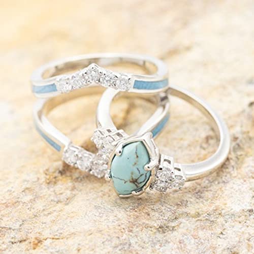 Sterling Silver Natural Turquoise Diamond 3 Piece Set Ring Simple Fashion Jewelry Popular Accessories Jewelry Gift4