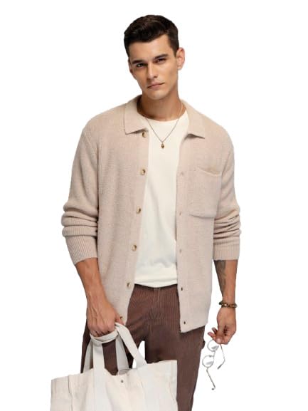 wrogn Men's Button-Down Sweater | Solid Textured Knit | Slim Fit-picture-17