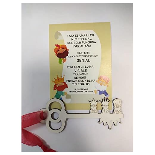 Los eventos de la Tata. Regalo de Nochebuena para Niños - Botón de Papá Noel (Llave de Reyes Magos, Madera Blanca)