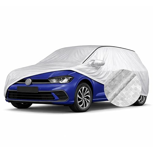 Image of SEAZEN Waterproof Car Cover for Volkswagen Polo | Dustproof, UV & Scratch Resistant Soft Cotton Lining | Triple Stitched, Mirror Pockets & Elastic Hem | Metallic Silver with Black Piping