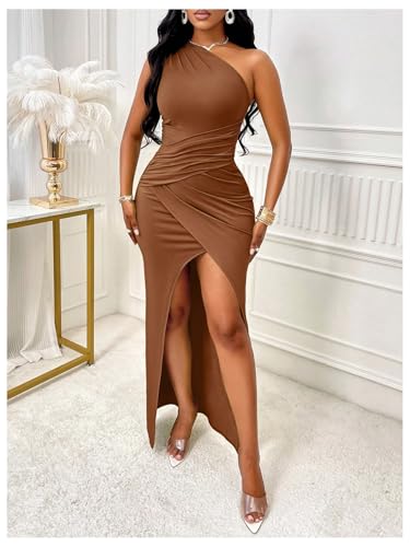 Floerns Women's One Shoulder Sleeveless Wrap Dress Split Ruched Cocktail Party Maxi Dresses4