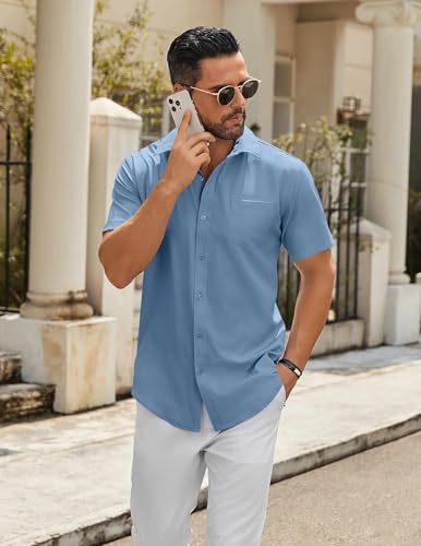 COOFANDY Mens Casual Button Down Shirts Short Sleeve Summer Untucked Dress Shirt with Pocket3