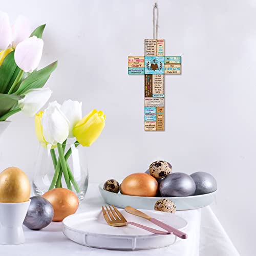 Jetec Christians Cross Wall Decor Faith Biblical Verse Wooden Crosses Table Centerpieces Farmhouse Wall Sign for Home Easter Party Indoor Outdoor Decorations 10.6 x 6.1 Inch (Delicate Style)