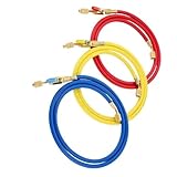 Dreifarbiges HVAC-Schlauch-Set mit kompaktem Kugelhahn, 1/4 Zoll für R410A/R134A/R407C Kühlsysteme, Messinglegierung und Gummikonstruktion, 1,5–1,8 m Länge (D)