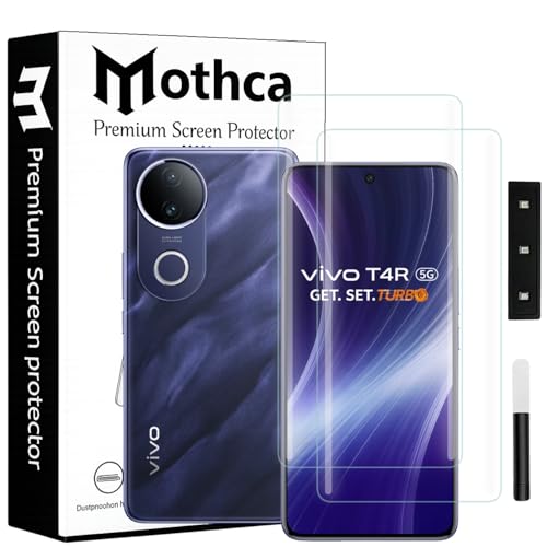 Image of Mothca Curved UV Tempered Glass Screen Protector for Vivo T4R 5G | Transparent | Pack of 2 | Borderless Full Screen Coverage with UV Installation Kit