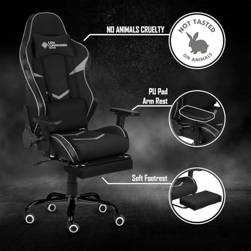 Image of Casa Copenhagen Racing, High-Back Italian, Gaming Ergonomic Chair with Advanced Mechanism & Electric Back Massager, Luxurious Memory Foam Seating & Multi Function Arm-Rest - Grey & BlackMint