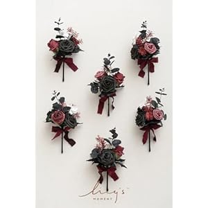 Ling's Moment Burgundy Black Wedding Flowers Mini Bridesmaid Bouquets Set of 6 Pre-Made Small Floral Maroon Gothic Wedding Rose Goth Centerpieces Halloween Lings Moment Burgundy Black Wedding Flowers Mini Bridesmaid Bouquets Set of 6 Pre Made Small Floral Maroon Gothic Wedding Rose Goth Centerpieces Halloween
