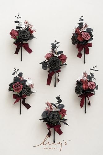 Lings-Moment-Burgundy-Black-Wedding-Flowers-Mini-Bridesmaid-Bouquets-Set-of-6-Pre-Made-Small-Floral-Maroon-Gothic-Wedding-Rose-Goth-Centerpieces-Halloween Lings Moment Burgundy Black Wedding Flowers Mini Bridesmaid Bouquets Set of 6 Pre Made Small Floral Maroon Gothic Wedding Rose Goth Centerpieces Halloween