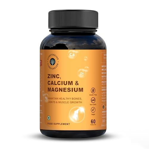 Image of CUREFOREVER Calcium Magnesium Zinc Tablets - 60 Tablets, For - Bones, Skin, Hair & Nails - Premium Mineral Complex for Men & Women