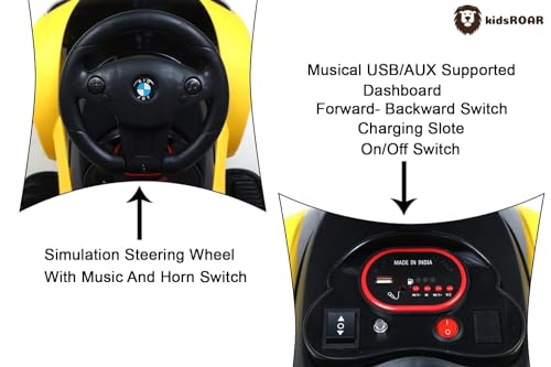 kidsROAR Kids car Battery Operated with USB & Bluetooth Support Music System | Electric Car for Kids Foot Accelerator | Without Remote Control | for 1 Year to 5 Year Kids | Best Gifting Item (Yellow) - Image 4