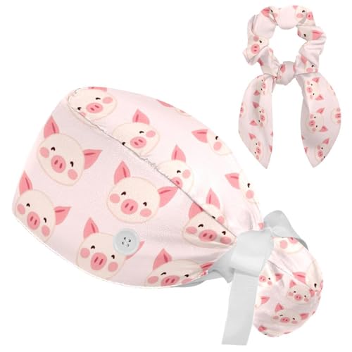 Image of Butterfly Scrub Cap Women with Ponytail & Buttons Adjustable Surgical Nurse Hat with Cotton Sweatband for Long Hair
