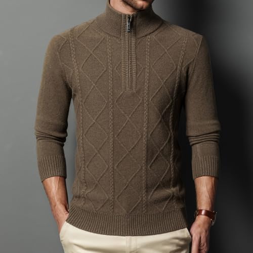 100% Wool Mens Zip Neck Sweater Irish Fisherman Cable Knit Winter Outdoor Pullover Aran Jumper3