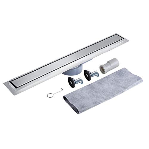 Zerone- Linear Floor Drain, 360 Degree Rotary Stainless Steel Shower Floor Drain Tile Insert Floor Linear Invisible Shower Drain for Bathroom Kitchen, 60/70/80/90/100cm Optional (90cm)