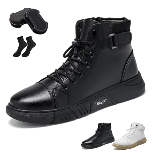EARFORU Genuine Leather Orthopedic Boots, Leather Walking & Work Boots with Cushioned Insoles for Foot Stability, Comfortable Arch (Black, 0, Adult, Men, 10.5, Numeric, US Footwear Size System, Wide)