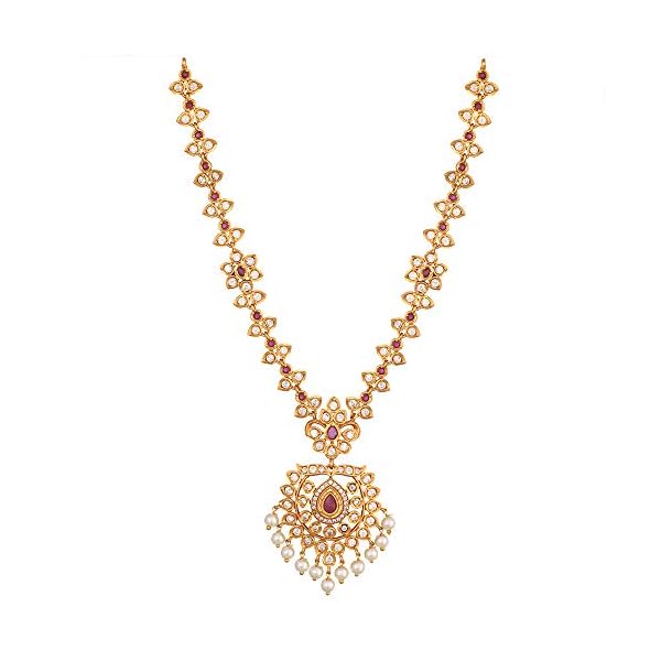 TARINIKA Antique Gold Plated Isha Long Necklace Set with Floral Design - Jewelry Set for Women Perfect for Ethnic ocassion | Traditional Jewellery For Women - Image 4