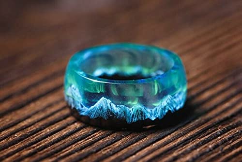 QPGVBP Handmade Wooden Ring With Mountain Wood Resin Ring Glows Wood Ring Epoxy Resin Ring Ring For Man And Woman Aurora (AURORA,6)