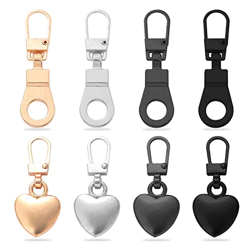 8 tiranti con cerniera, a forma di cuore e a forma di ciondolo in metallo, con cerniera rimovibile, universale, accessori di riparazione per giacche, pantaloni, bagagli