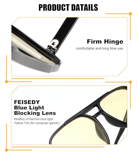 Image of FEISEDY Retro 70s Blue Light Filter Glasses 99.99% Blue Light Blocking Gaming Glasses Computer Glasses for Men Women Amber Tinted G2835