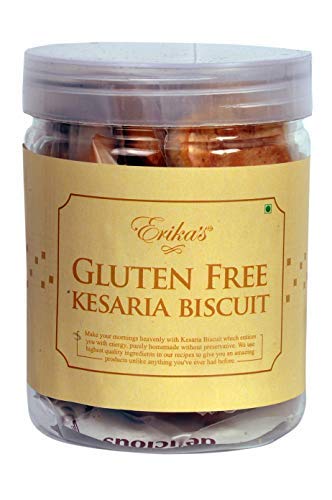 Erika's Gluten Free Kesaria Biscuits, Cardamom & Kesar Flavoured, Crunchy, Scrumptious, Premium Handmade Osmania Biscuits, 150g (Pack of 1)