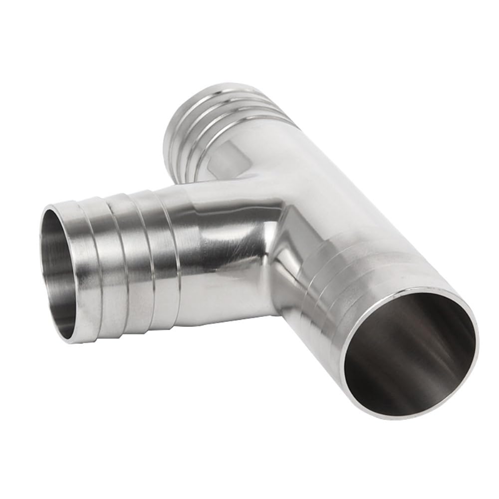 Raccord pour tuyau d'arrosage， 12.7 16 19 25 32 38 45 51mm Hose Barb Tail 304 Stainless Steel Sanitary Pipe Fitting Tee 3 Ways Connector Splitter Homebrew(19mm Barb)