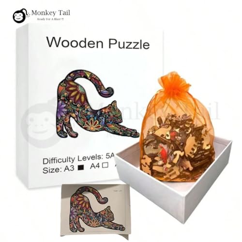 Image of MONKEYTAIL Whimsy Wooden Jigsaw Puzzle for Adults & Kids - Laser-Cut Pieces, 3D Puzzle Box as Birthday Gift for Boys & Girls - Brain Teaser, Home Decor & Family Game (FLCT, Size: Medium)