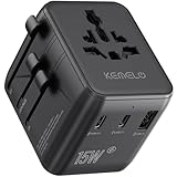 5 in 1 Reiseadapter Weltweit,Universal Adapter mit USB A,USB C,1 Weltweit Steckdose und 1 USA/JP Steckdose,Travel Reisestecker Internationaler Steckdosenadapter für EU USA UK Canada Japan Australien