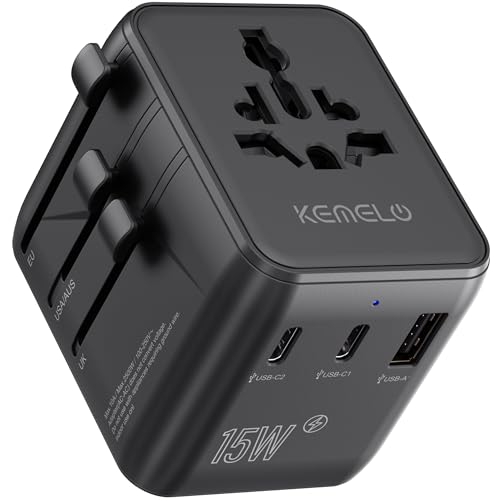 5 in 1 Reiseadapter Weltweit,Universal Adapter mit USB A,USB C,1 Weltweit Steckdose und 1 USA/JP Steckdose,Travel Reisestecker Internationaler Steckdosenadapter für EU USA UK Canada Japan Australien