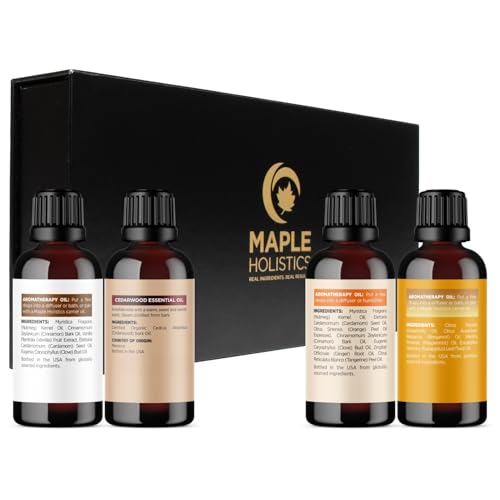 Image of Fall Essential Oils Set for Diffuser - Extra Large 100% Pure Autumn Essential Oil Blends Gift Set with Pumpkin Spice Cedarwood Vanilla Spice & Focus - Aromatherapy Gift for All Occasions (4x30mL)