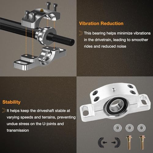 Image of Driveshaft Carrier Bearing Kit Compatible with Polaris RZR S /S4 /XP /900 /1000 Heavy Duty Carrier Bearing, Replace 3514900, 3515075, 3514806 Silver