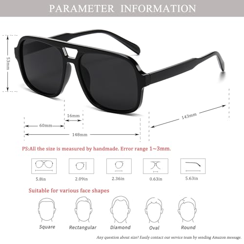 Square Aviator Sunglasses for Women Men Retro Double Bridge Aviators 70s Rectangle Shades4