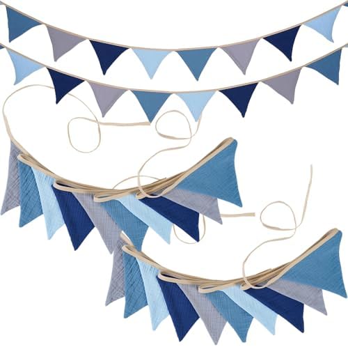 HuaMuDM 2 Stück Wimpel Girlande,Musselin Baumwolle Stoff Wimpelkette | Bunt Wimpelkette Kinderzimmer,für Hausbett,Babybett,Kinderbett,Wanddeko