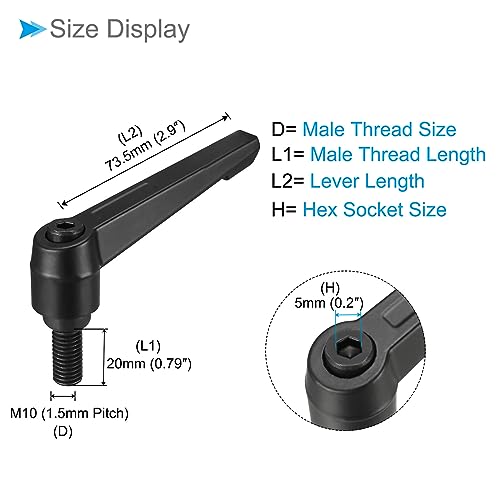 Image of Clamping Lever Handles, M10 x 20mm Male Thread, Adjustable Quick Release Locking Rotating Bolt Knobs Black - (Applications: for Lathe Machinery), 2-Pieces
