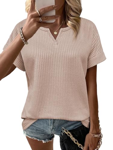 Bosmeer V Neck T Shirts for Women Waffle Knit Tops...