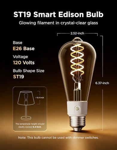 Image of Govee Edison Bulbs, Smart Vintage Light Bulbs, RGB Color Changing and Tunable White, Compatible with Matter, Alexa & Google Assistant, LED Filament Bulb, ST19(58), E26 Base for Home Decor, 4 Pack