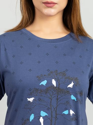 Image of Magknit Fancy Printed Both Side Cut Cotton Blend Half Sleeves and Lightwiegt Trendy Summer Long T Shirt for Women