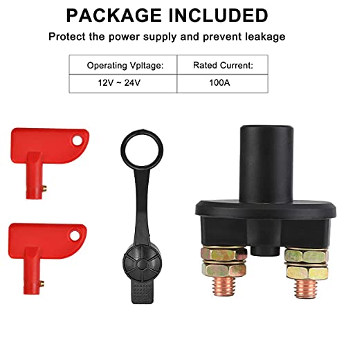 Battery Isolator Switch With 2 Keys, 12V/24V Car Battery Disconnect Switchs Power Cut Off Switch, Automotive Emergency On/Off Master Kill Switch for Car Marine Boat Master Truck