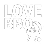 Love BBQ シール ステッカー カッティングステッカー バーベキュー アウトドア 趣味 飲食店 BAR 専門店 店舗 施設 オフィス 賃貸 ドア 扉 床 壁 壁掛け 入口 窓 車 フロア ガラス 屋外 光沢タイプ・防水 耐水・屋外耐候3～4年 (白, 75ｍｍ)